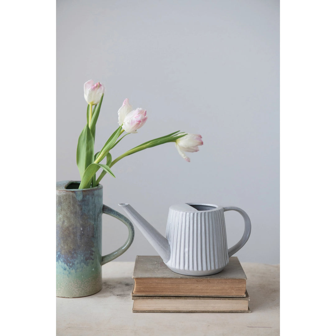 1 Quart Stoneware Fluted Watering Can