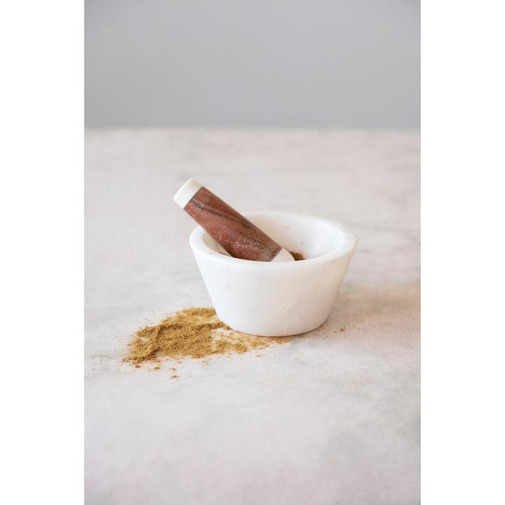 Marble and Acacia Wood Mortar and Pestle