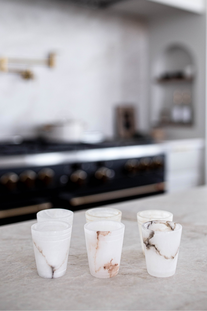 White Alabaster Shot Glasses Set