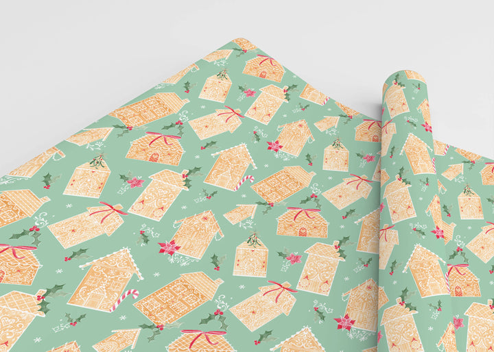 Green Gingerbread Land Christmas Gift Wrap