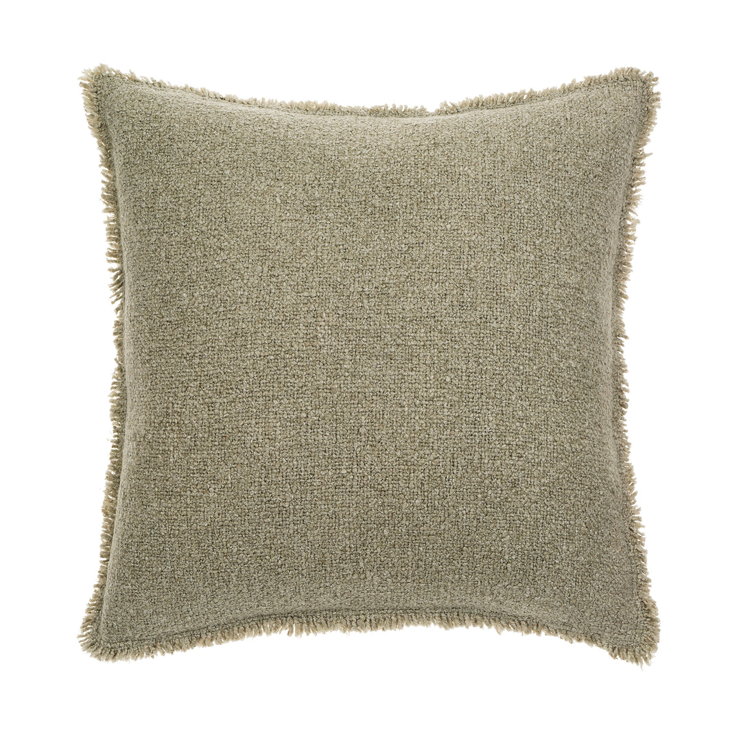 Fringed Boucle Pillow, Sage Grey