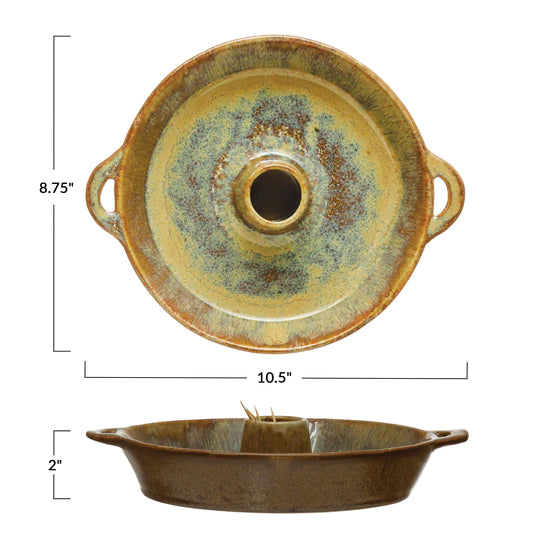 Stoneware Dish with Toothpick Holder