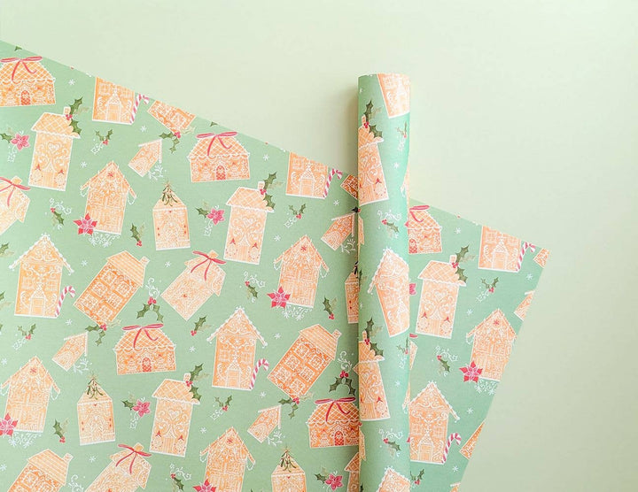 Green Gingerbread Land Christmas Gift Wrap