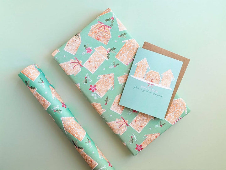 Green Gingerbread Land Christmas Gift Wrap