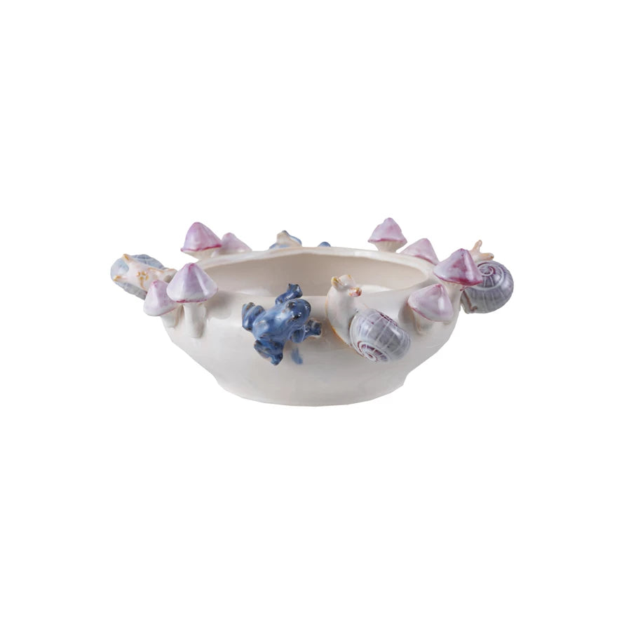 Stoneware Planter with Mushrooms