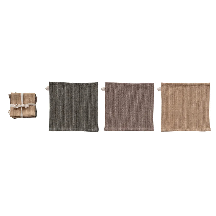 Stonewashed Cotton Striped Dish|Set of 3